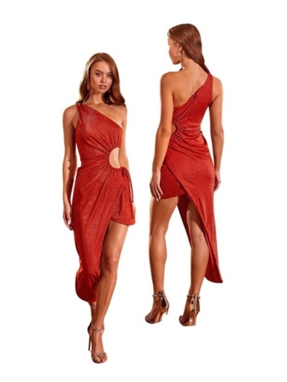 Alamour The Label Asymmetrical Burnt Orange Rust Maxi Side Cutout EUC S